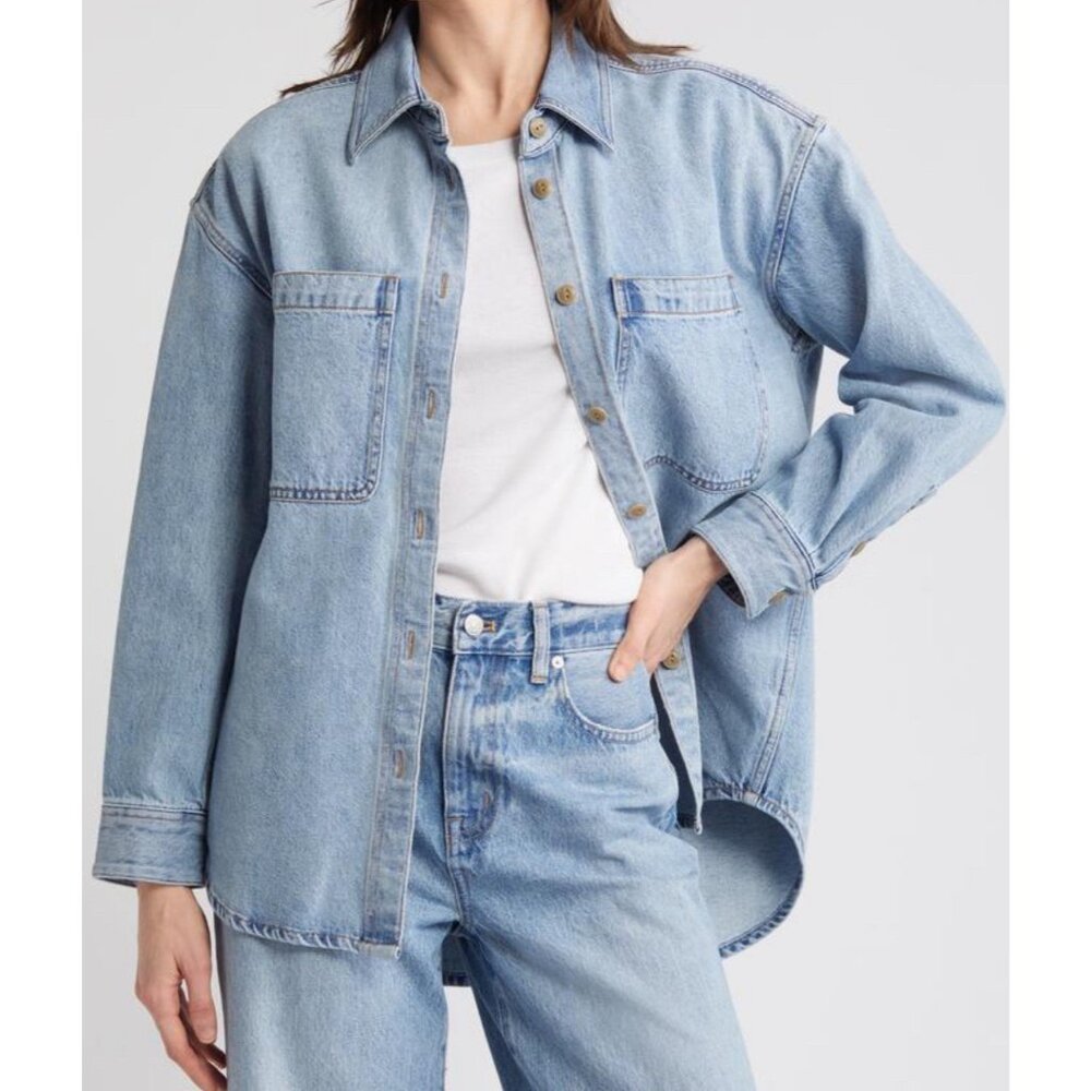 Madewell Denim Oversized Button-Up Shirt Shacket Women’s Size XL  Front Pockets